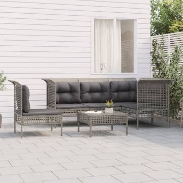 vidaXL 6-delige Loungeset met kussens poly rattan grijs