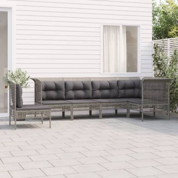 vidaXL 6-delige Loungeset met kussens poly rattan grijs