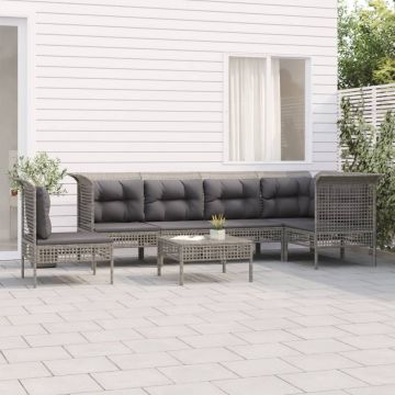 vidaXL 7-delige Loungeset met kussens poly rattan grijs