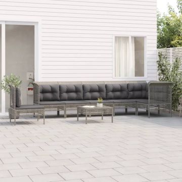 vidaXL 8-delige Loungeset met kussens poly rattan grijs