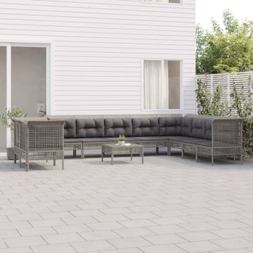 vidaXL 11-delige Loungeset met kussens poly rattan grijs