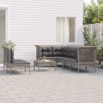 vidaXL 8-delige Loungeset met kussens poly rattan grijs