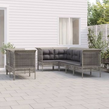 vidaXL 7-delige Loungeset met kussens poly rattan grijs