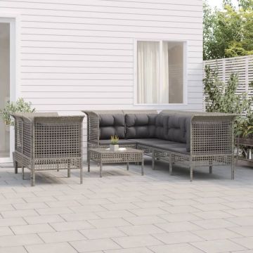 vidaXL 8-delige Loungeset met kussens poly rattan grijs