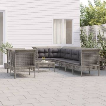 vidaXL 9-delige Loungeset met kussens poly rattan grijs