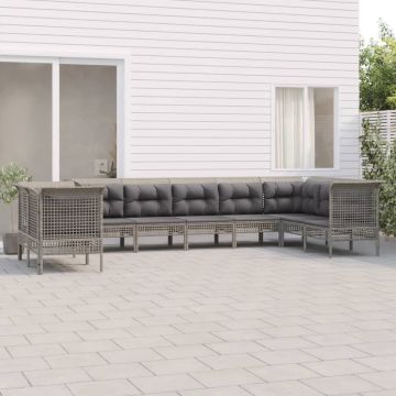 vidaXL 9-delige Loungeset met kussens poly rattan grijs