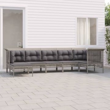 vidaXL 7-delige Loungeset met kussens poly rattan grijs