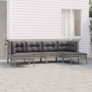 vidaXL 6-delige Loungeset met kussens poly rattan grijs