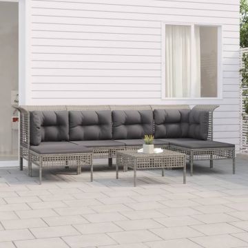 vidaXL 7-delige Loungeset met kussens poly rattan grijs