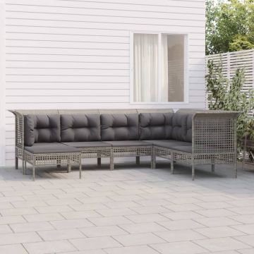 vidaXL 7-delige Loungeset met kussens poly rattan grijs