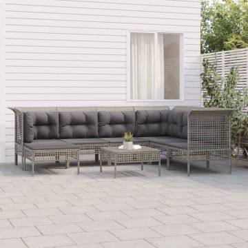 vidaXL 8-delige Loungeset met kussens poly rattan grijs