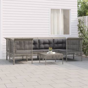 vidaXL 7-delige Loungeset met kussens poly rattan grijs