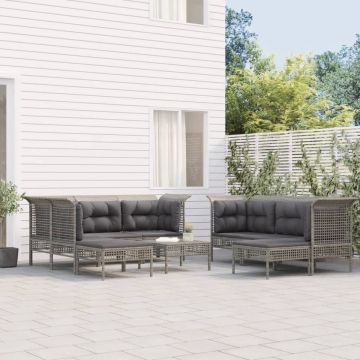 vidaXL 9-delige Loungeset met kussens poly rattan grijs