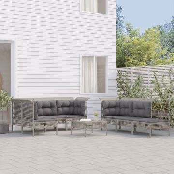 vidaXL 10-delige Loungeset met kussens poly rattan grijs