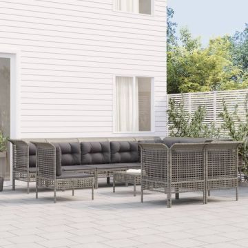 vidaXL 11-delige Loungeset met kussens poly rattan grijs