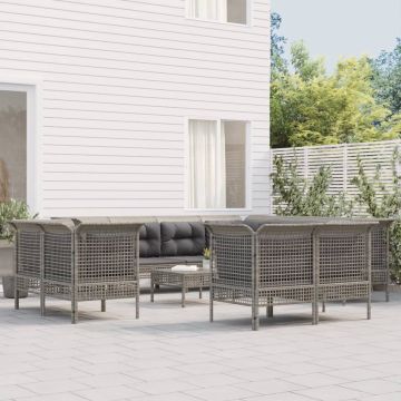 vidaXL 11-delige Loungeset met kussens poly rattan grijs