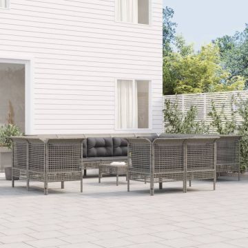 vidaXL 13-delige Loungeset met kussens poly rattan grijs