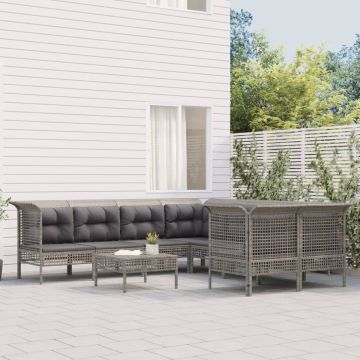 vidaXL 8-delige Loungeset met kussens poly rattan grijs