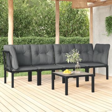 vidaXL 5-delige Loungeset poly rattan zwart en grijs