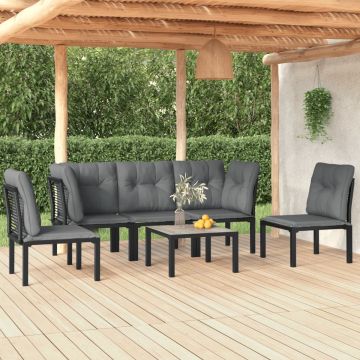 vidaXL 6-delige Loungeset poly rattan zwart en grijs