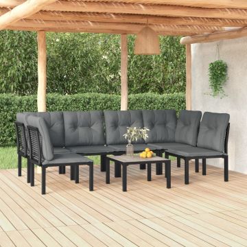 vidaXL 7-delige Loungeset poly rattan zwart en grijs