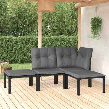 vidaXL 4-delige Loungeset poly rattan zwart en grijs