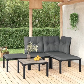 vidaXL 5-delige Loungeset poly rattan zwart en grijs