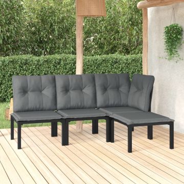 vidaXL 4-delige Loungeset poly rattan zwart en grijs