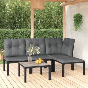 vidaXL 5-delige Loungeset poly rattan zwart en grijs