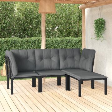 vidaXL 4-delige Loungeset poly rattan zwart en grijs