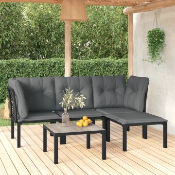 vidaXL 5-delige Loungeset poly rattan zwart en grijs