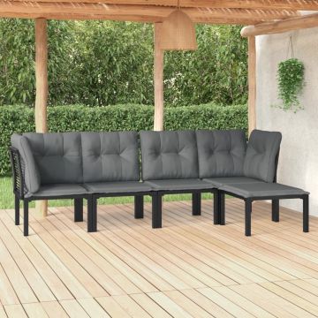 vidaXL 5-delige Loungeset poly rattan zwart en grijs