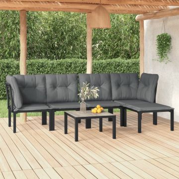 vidaXL 6-delige Loungeset poly rattan zwart en grijs