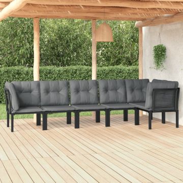 vidaXL 6-delige Loungeset poly rattan zwart en grijs