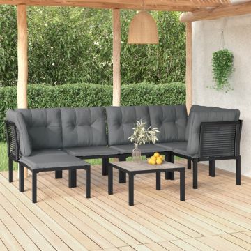 vidaXL 7-delige Loungeset poly rattan zwart en grijs