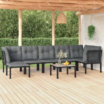 vidaXL 8-delige Loungeset poly rattan zwart en grijs