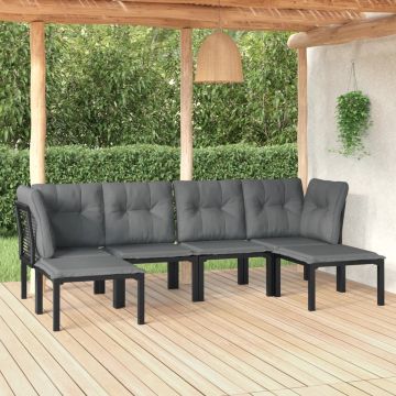 vidaXL 6-delige Loungeset poly rattan zwart en grijs