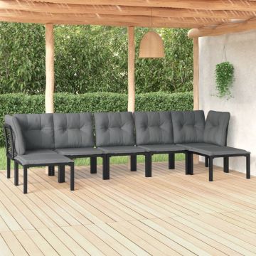 vidaXL 7-delige Loungeset poly rattan zwart en grijs