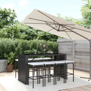 vidaXL 9-delige Tuinbarset met kussens poly rattan zwart