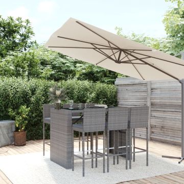 vidaXL 7-delige Tuinbarset met kussens poly rattan grijs