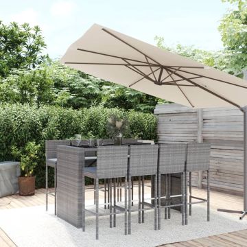 vidaXL 9-delige Tuinbarset met kussens poly rattan grijs