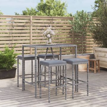 vidaXL 5-delige Tuinbarset met kussens poly rattan grijs