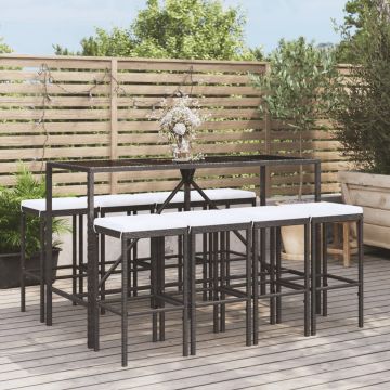 vidaXL 9-delige Tuinbarset met kussens poly rattan zwart