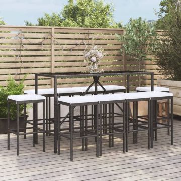 vidaXL 11-delige Tuinbarset met kussens poly rattan zwart