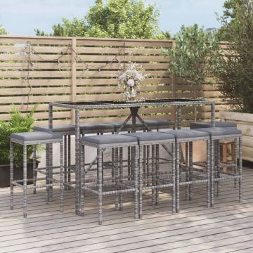 vidaXL 11-delige Tuinbarset met kussens poly rattan grijs