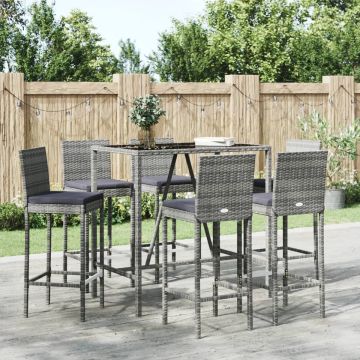 vidaXL 7-delige Tuinbarset met kussens poly rattan grijs