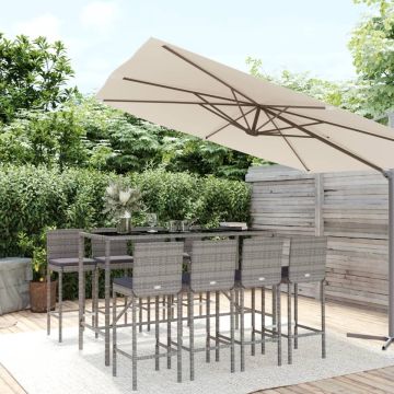 vidaXL 9-delige Tuinbarset met kussens poly rattan grijs