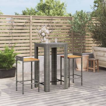 vidaXL 3-delige Tuinbarset poly rattan en massief acaciahout grijs