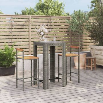 vidaXL 3-delige Tuinbarset poly rattan en massief acaciahout grijs