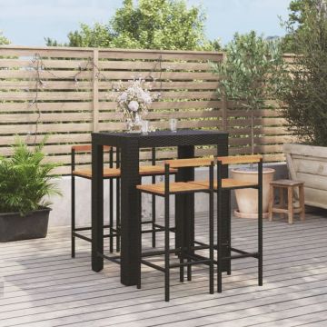 vidaXL 5-delige Tuinbarset poly rattan en massief acaciahout zwart